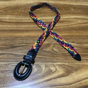 Vintage Chic genuine split leather rainbow multi-color woven belt size M